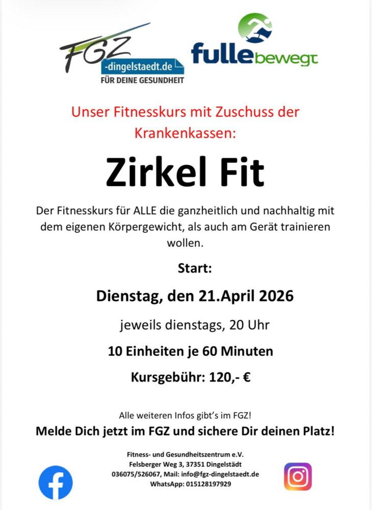 Der neue ZIRKEL FIT Kurs ab 21.4.2026