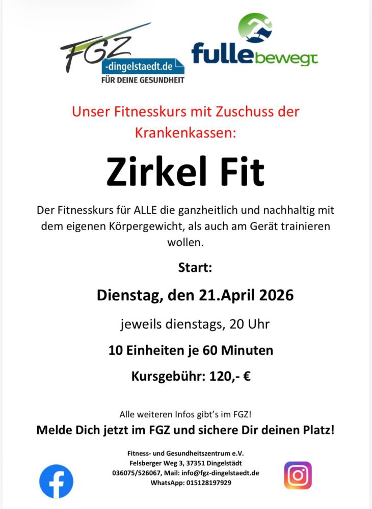 NEUER ZIRKEL FIT Kurs ab 21. April 2026